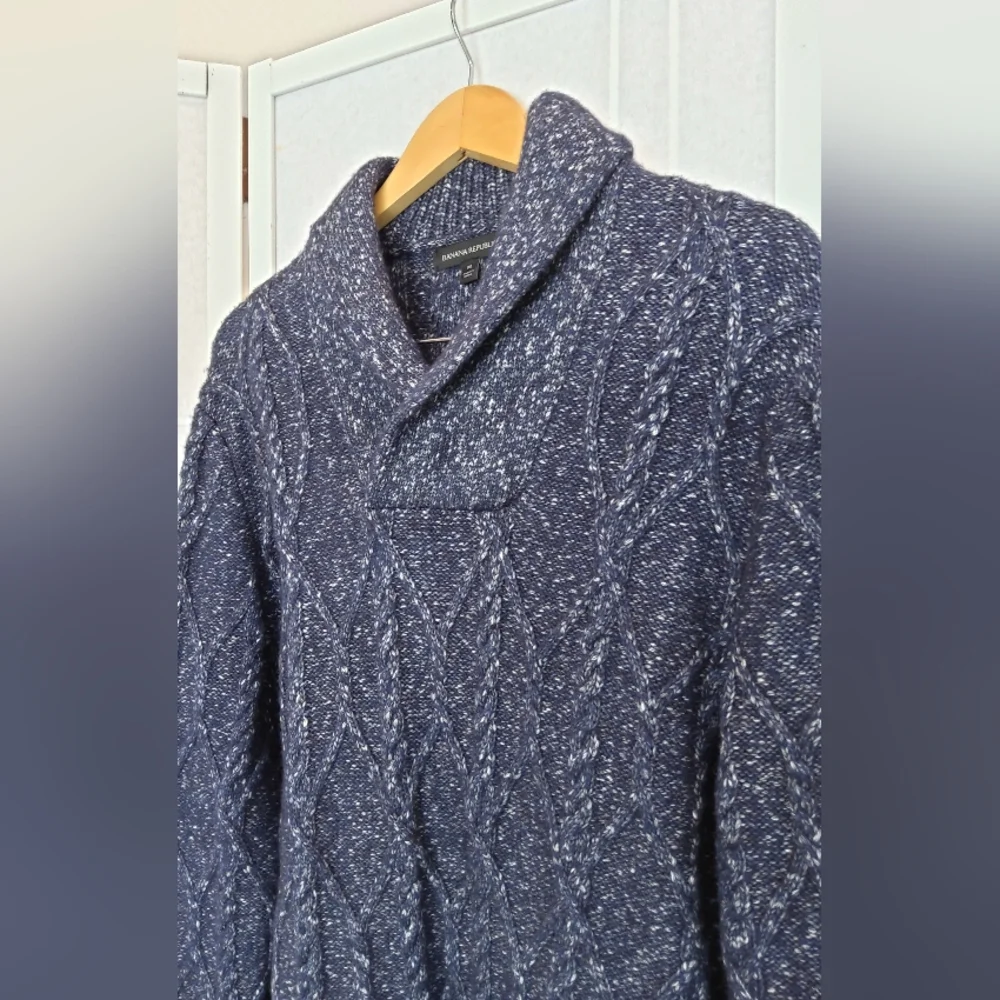 Banana Republic shawl collar blue heavy knit yak wool blend sweater